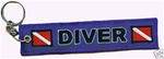 Scuba Diving Key Ring - Zipper Pull- Blue with Dive Flag
