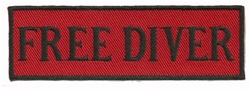 FREE DIVER - 4" X 1.25" - BLACK AND RED WITH STICK ON BACKING.