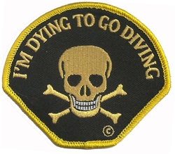 DYING TO GO DIVING - BLACK BACKGROUND WITH YELLOW EMBROIDERY