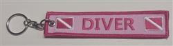 Scuba Diving Key Ring - Zipper Pull- Pink with Dive Flag